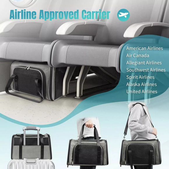 20lbs 1680D Oxford Pet Cat Carrier Airline Approved Breathable Mesh Dog Trave... - Picture 5 of 8